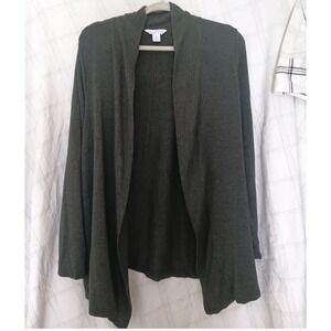 Liz Claiborne Heather Charcoal Gray Open Front Cardigan Sweater XL Soft Knit